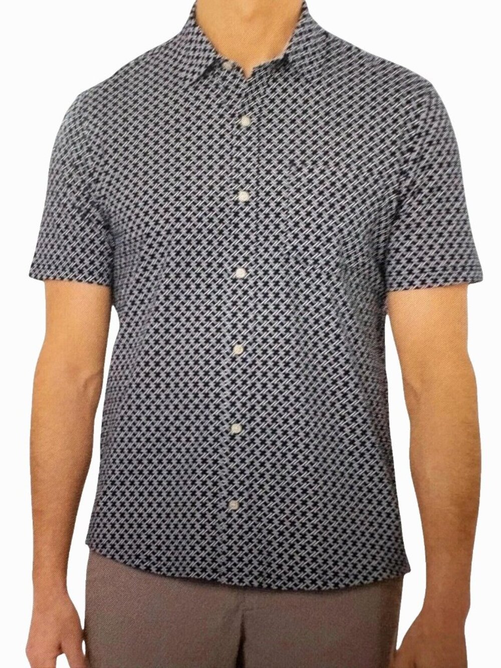 NWOT Tailor Vintage Men's XL Short-Sleeve Blue Geometric Button-Up Shirt Stretch